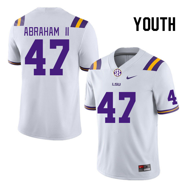 Youth #47 Aristotle Abraham II LSU Tigers College Football Jerseys Stitched-White